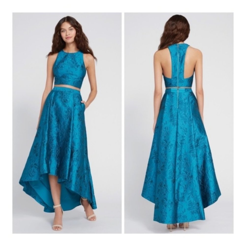 Alice + Olivia Teal Brocade High-Low Skirt & Top